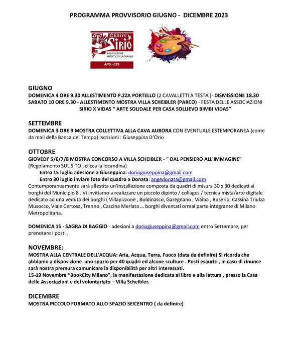 Calendario delle prossime iniziative (clicca sul testo per ingrandire)